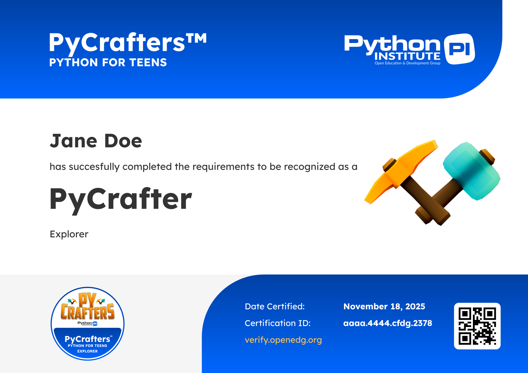 PyCrafters – Certificate Sample